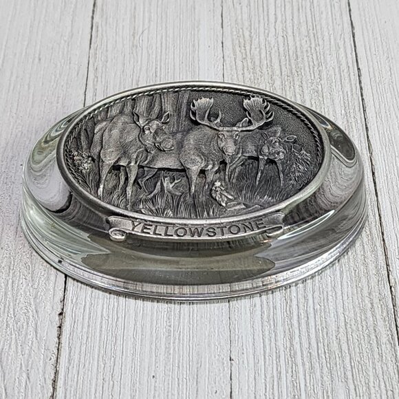 Vintage Heritage Metalworks Fine Pewter Moose & Glass Oval Paperweight 1997 - Picture 6 of 10